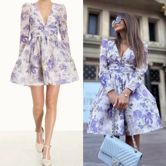 AU2 NWT Zimmermann Lyrical Iris Crossover V-Neck Minidress - Picture 1 of 15